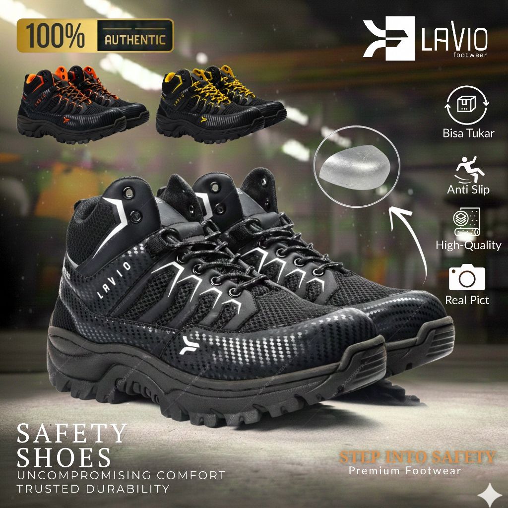 Lavio Asahi รองเท้านิรภัยกันลื่นนิ้วเท้าเหล็กสีดําสําหรับผู้ชายและผู้หญิงสําหรับงานเดินป่ากลางแจ้งขน