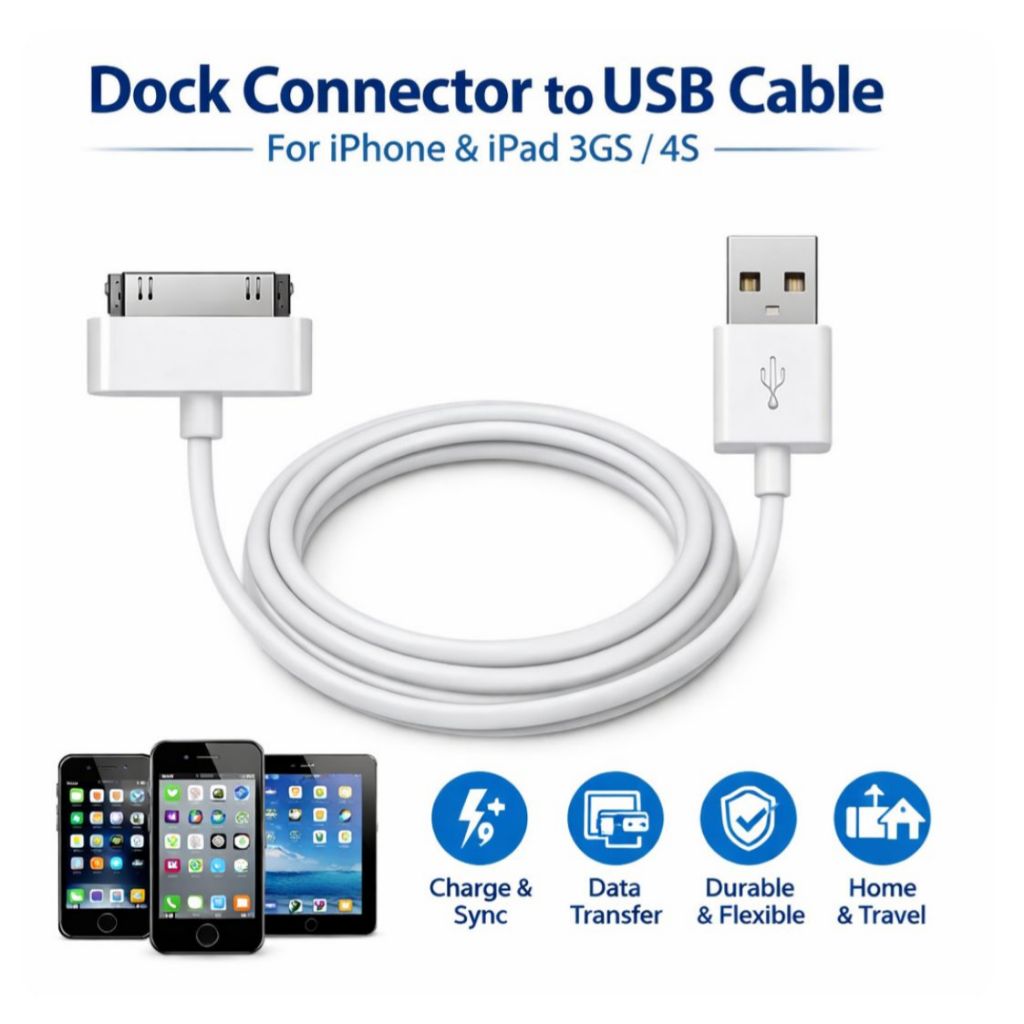 ขั้วต่อ Dock เป็นสาย USB - สําหรับ iPhone iPad 3GS.4S