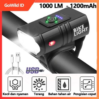 Lampu Sepeda Depan 2 LED Super Terang 1000 Lumens | Bike Light USB Rechargeable Waterproof