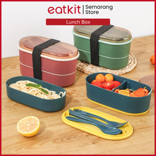 Eatkit Kotak Makan Siang 2 Lapis 700ml Desain Dua Lapis Lunch Box Pemanas Microwave