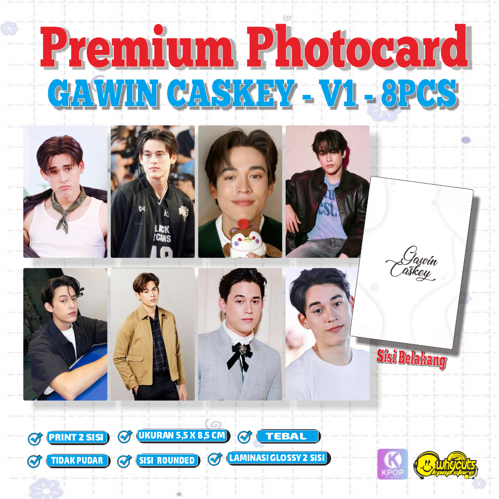 Gawin Caskey Photocard Set Actor Thailand 8PC พิมพ์เคลือบมันเงา 2 ด้าน
