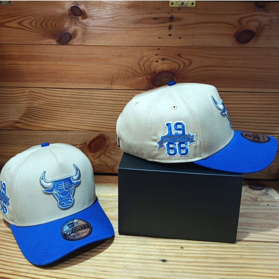 Chicago Bulls Cap Baseball Snapback Bull Head Premium Cream Blue Unisex