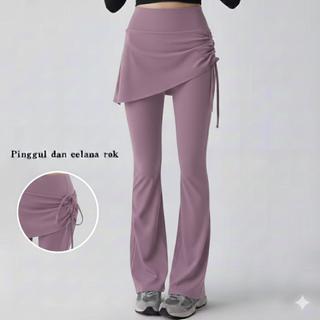 2-in-1 Legging Rok Celana Olahraga Wanita Tali Serut Samping/ Legging Rok Celana Cutbray Terbaru