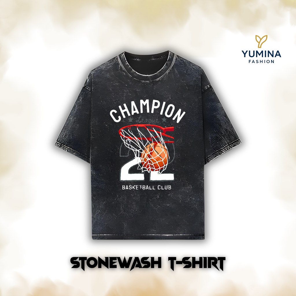 "CHAMPION BASKETBALL" Stonewash T-shirt Washed T-shirt Vintage Short Sleeve T-shirt Mens T-shirt
