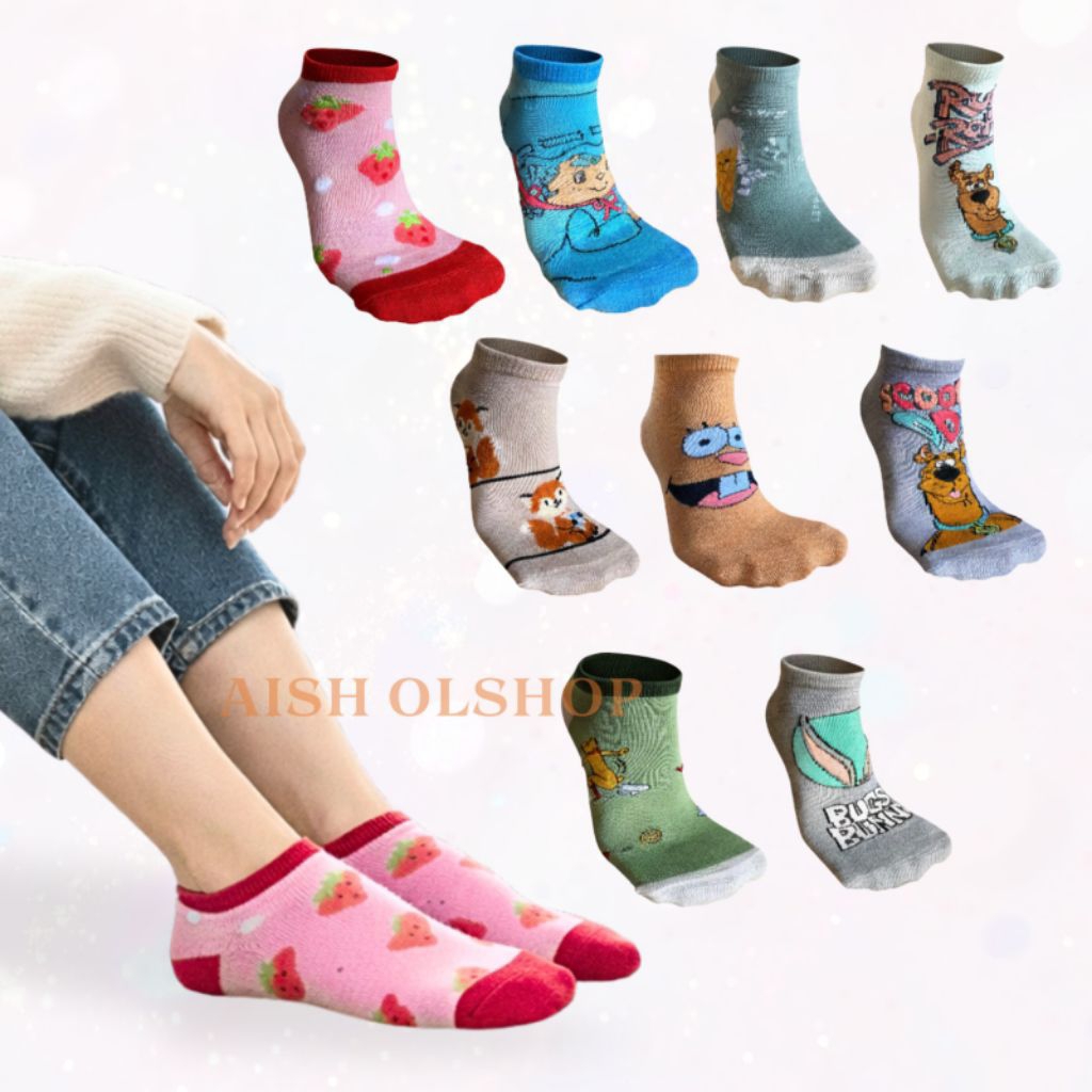 (WHOLESALE) 12 & 6 PAIRS OF GIRLS SHORT ANKLE SOCKS / CUTE MOTIF ANKLE SOCKS