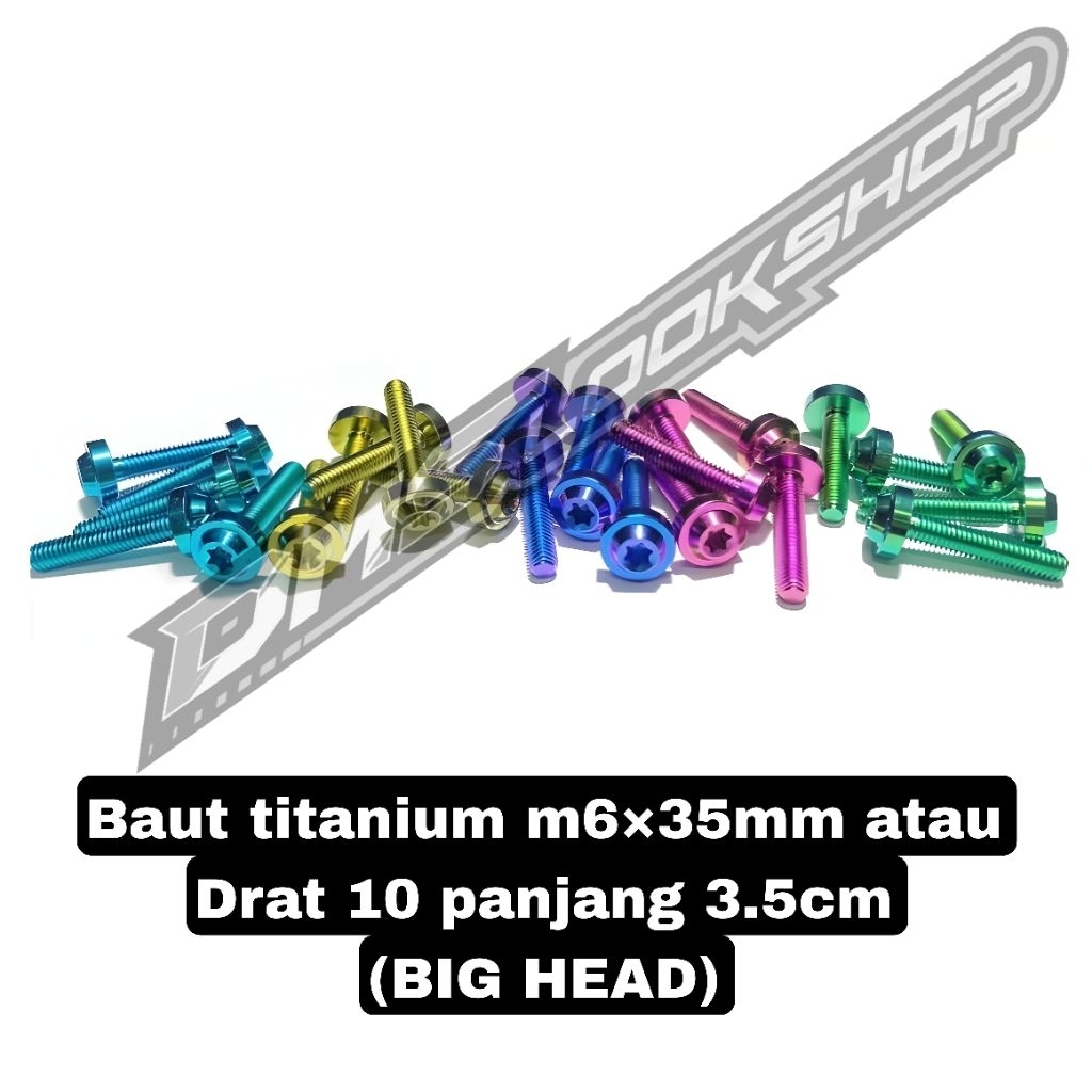 สลักเกลียวไทเทเนียม GR5 M6+335mm เกลียว 10 ยาว 3.5cm หัวใหญ่