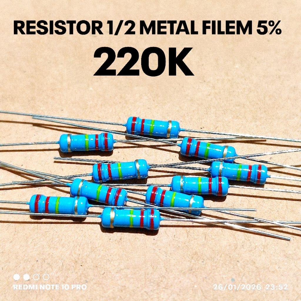 (QTY 10 ชิ้น) 1/2W 1/2WATT 220K METAL RESISTOR 220K KILO MF 5% ROHS