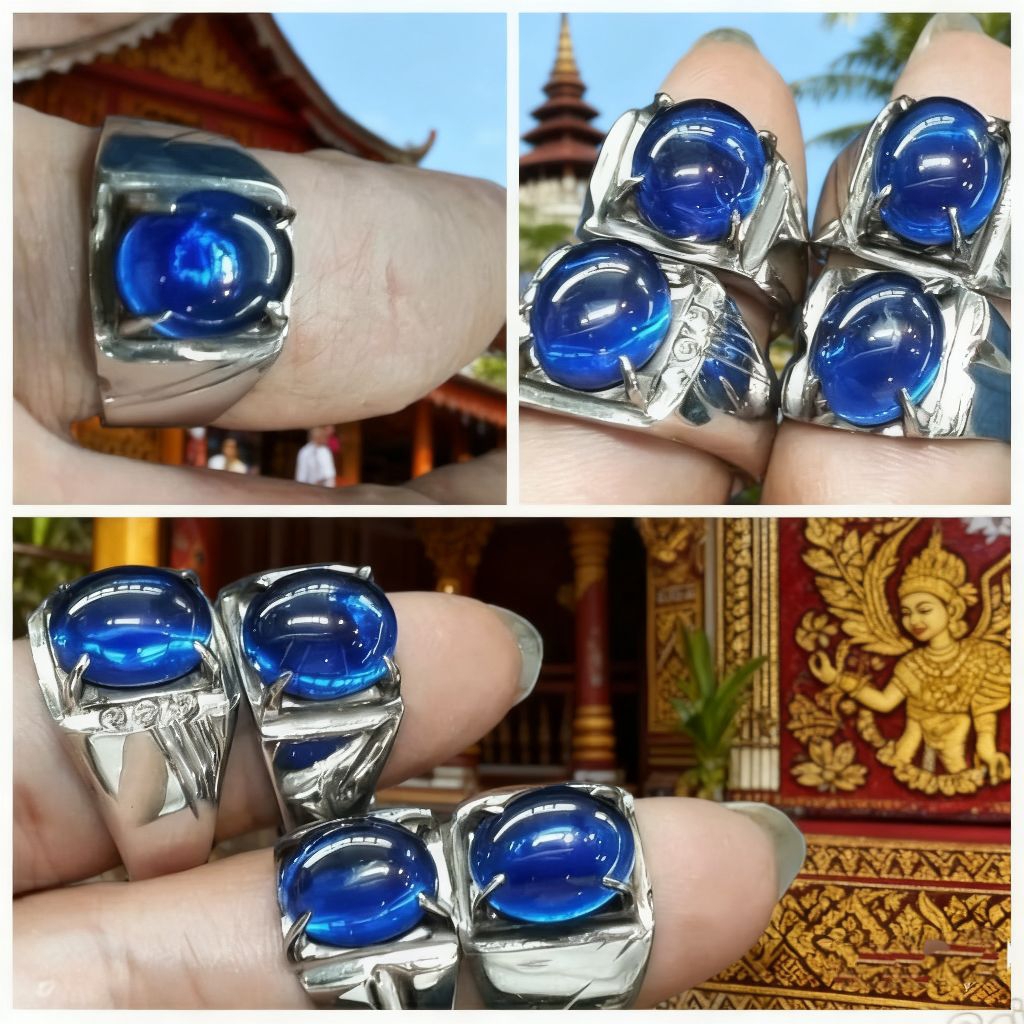 Cyklop Blue Pomegranate Agate Ring 12x10mm Mban Monel Tooth Best