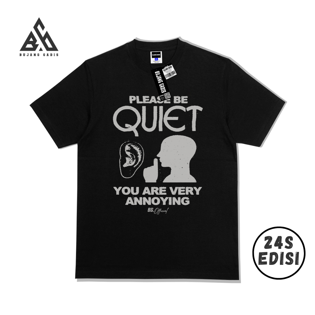 KATUN BG Single Girl เสื้อยืดผู้ชายและผู้หญิงลาย Please Be Quiet Motif สีดํา ผ้าฝ้ายหวี 24s