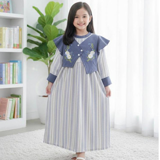 Dress Ayumi & Rosana -Gamis Anak Perempuan Motip Salur Dress anak usia 3-9 th Bahan Combo Knit&elora