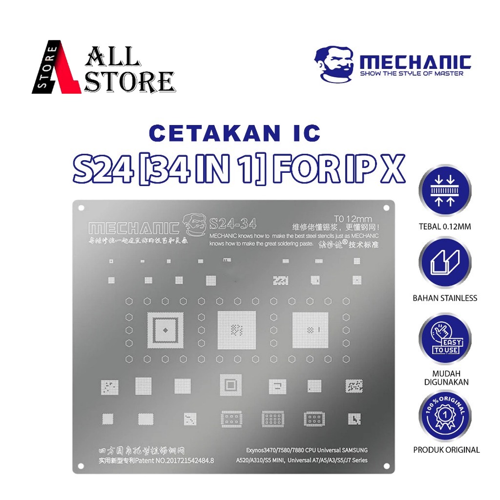 IPHONE X MECHANIC S24 0.12MM 34IN1 IC MOLD - MECHANIC STENCIL S24 0.12MM IPHONE X ORIGINAL IC MOLD -