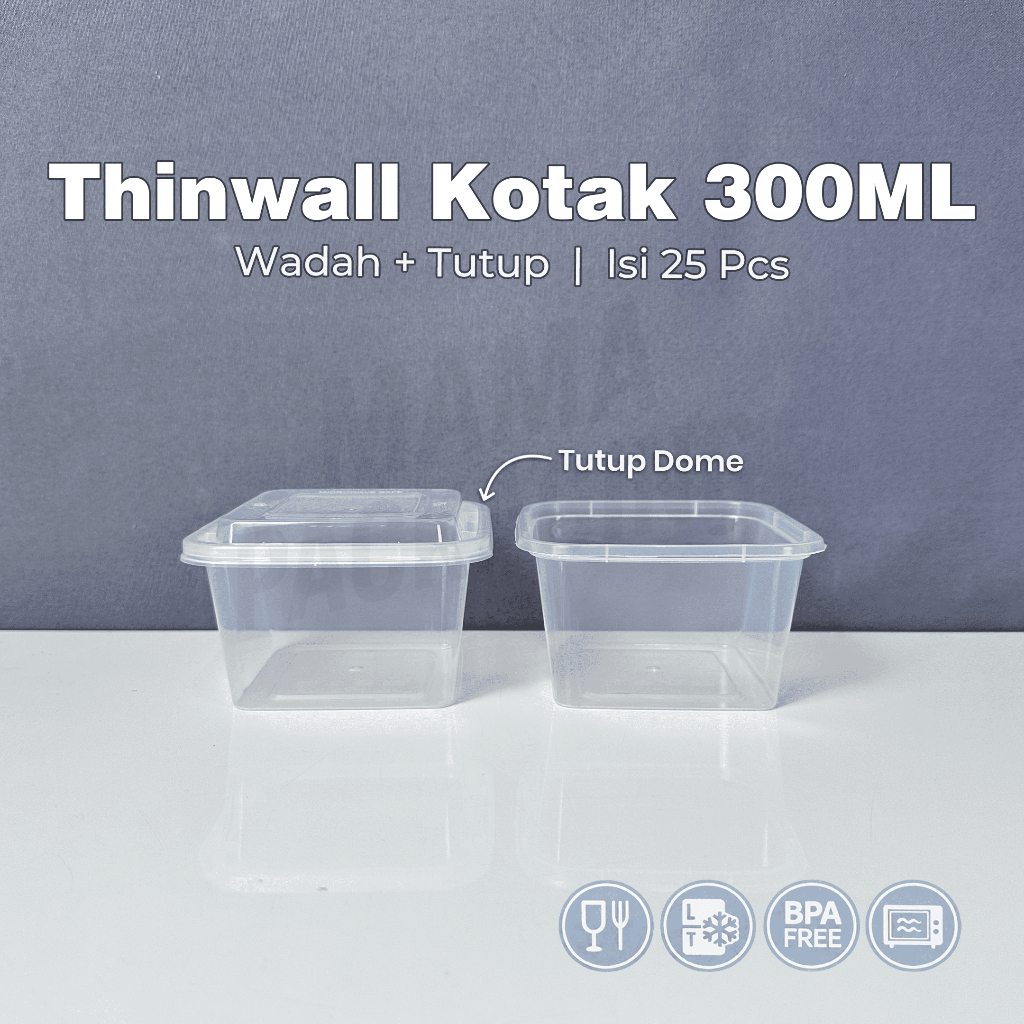 [25 ชิ้น] Thinwall DM Box 300 ml / Shatterproof / Plastic Pudding Lunch Box / Square / SQ