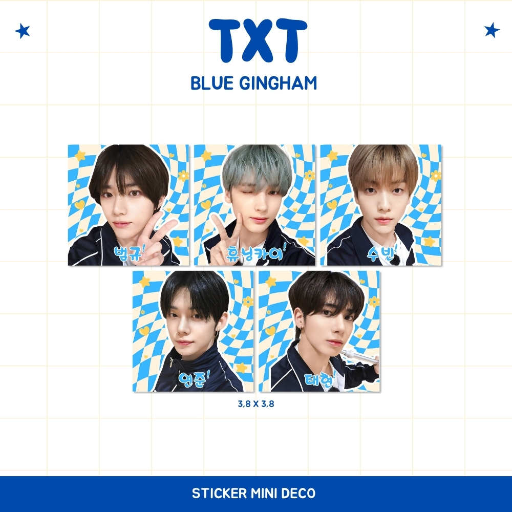 HOLOGRAM MINI STICKER DECO TXT GINGHAM BLUE 8 ชิ้นสติกเกอร์ KPOP UNOFFICIAL YEONJUN SOOBIN BEOMGYU