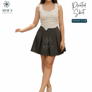 Her's - Netta Korean Mini Skirt / Rok Pendek Korea / Rok Lipit / Mini Skirt Polos Rok Mini High waist Rok Wanita