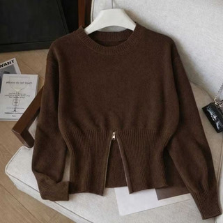 Sweater Crewneck Atasan Rajut Zipper Crop Premium Baju Wanita Korean Style Knitwear Tebal Lengan Panjang B1077