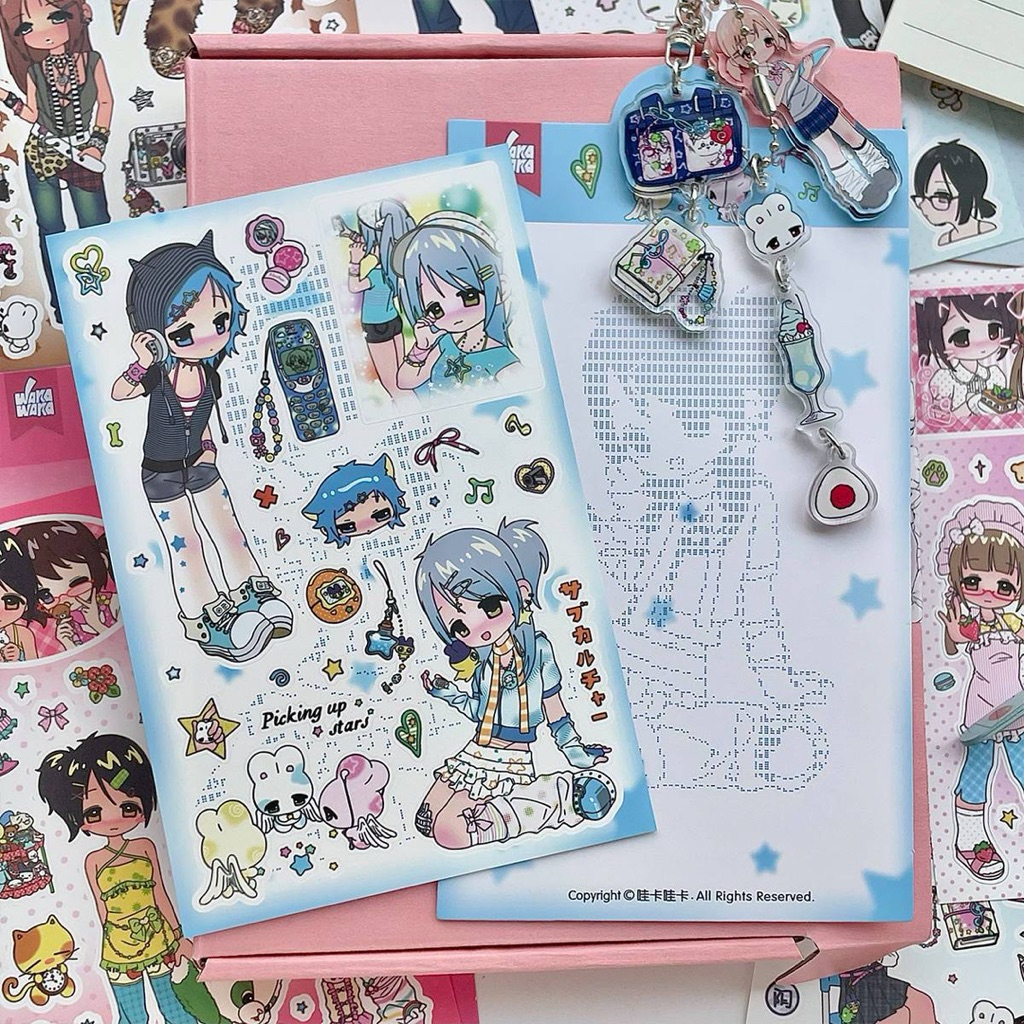 ชุดสติ๊กเกอร์ UNOFF WAKAWAKA CUTE Y2K ANIME CHIBI GYARU