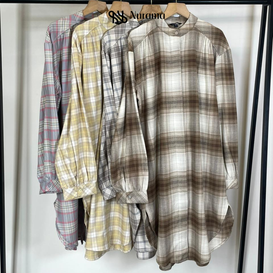 Khanza Long Tunic Womens Plaid Flannel Long Tunic - KK29 FAN