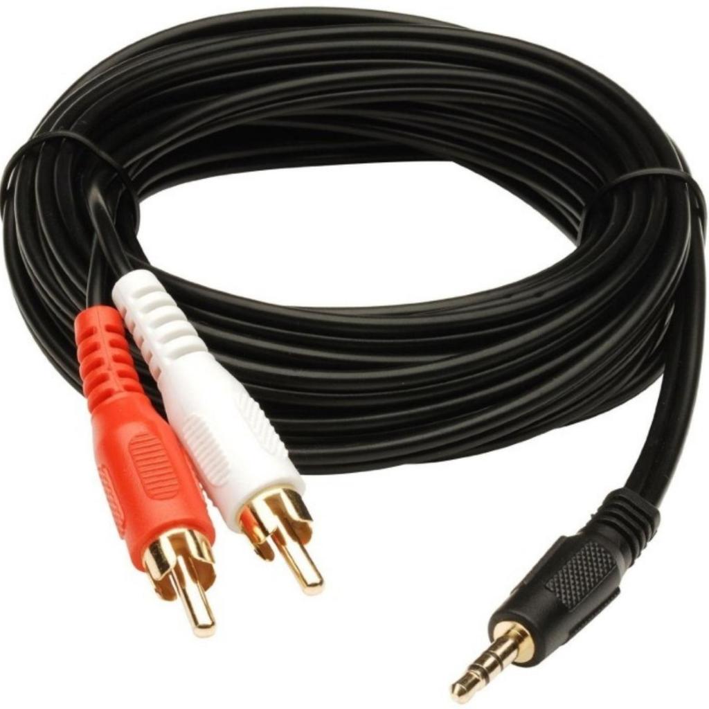 สาย Aux เสียงชุบทองตัวผู้ 3.5 มม. ถึง 2RCA 10 เมตร