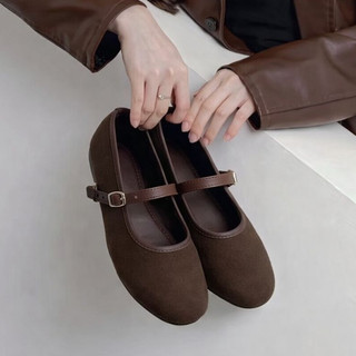 CLEOPATRA Sepatu Flatshoes Marry Jane Cewek Formal Kuliah Sekolah Kerja Polos Hitam Coklat Bahan SuedeUkuran 36-41 Karet Anti Licin Sepatu Wanita Flat Ballet Polos Simple Terbaru