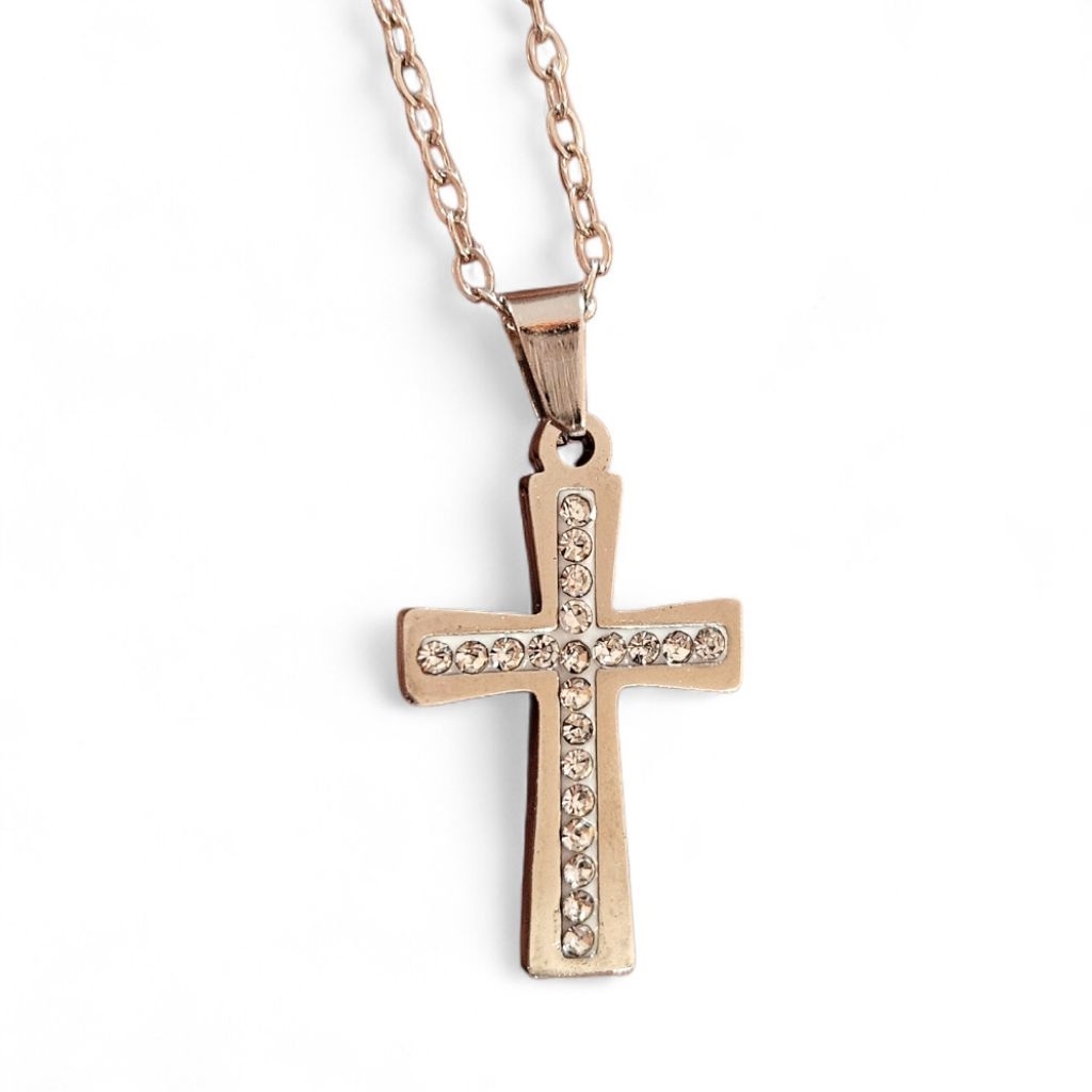 สร้อยคอกางเขนมุกเงินสแตนเลส 2.3 ซม. P35/35e