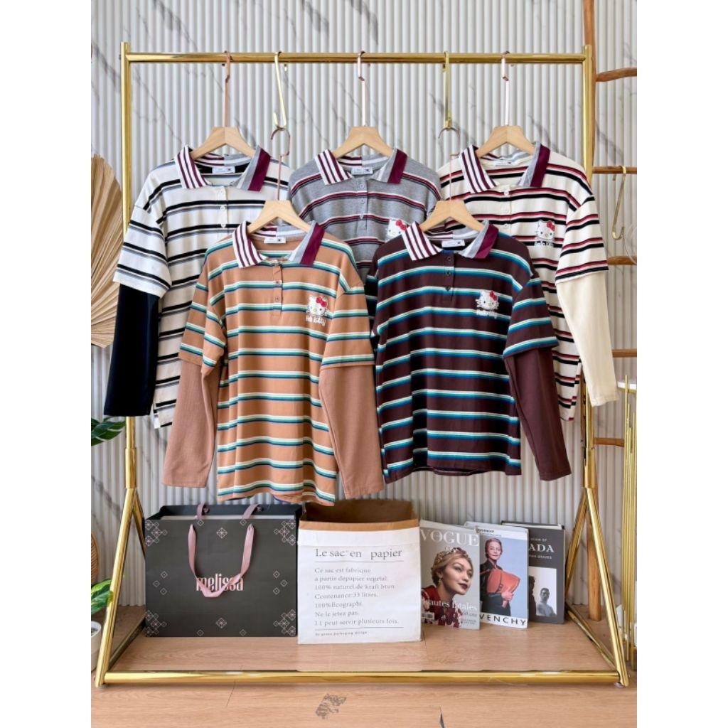 Bkk hk เสื้อลายทางคอปก