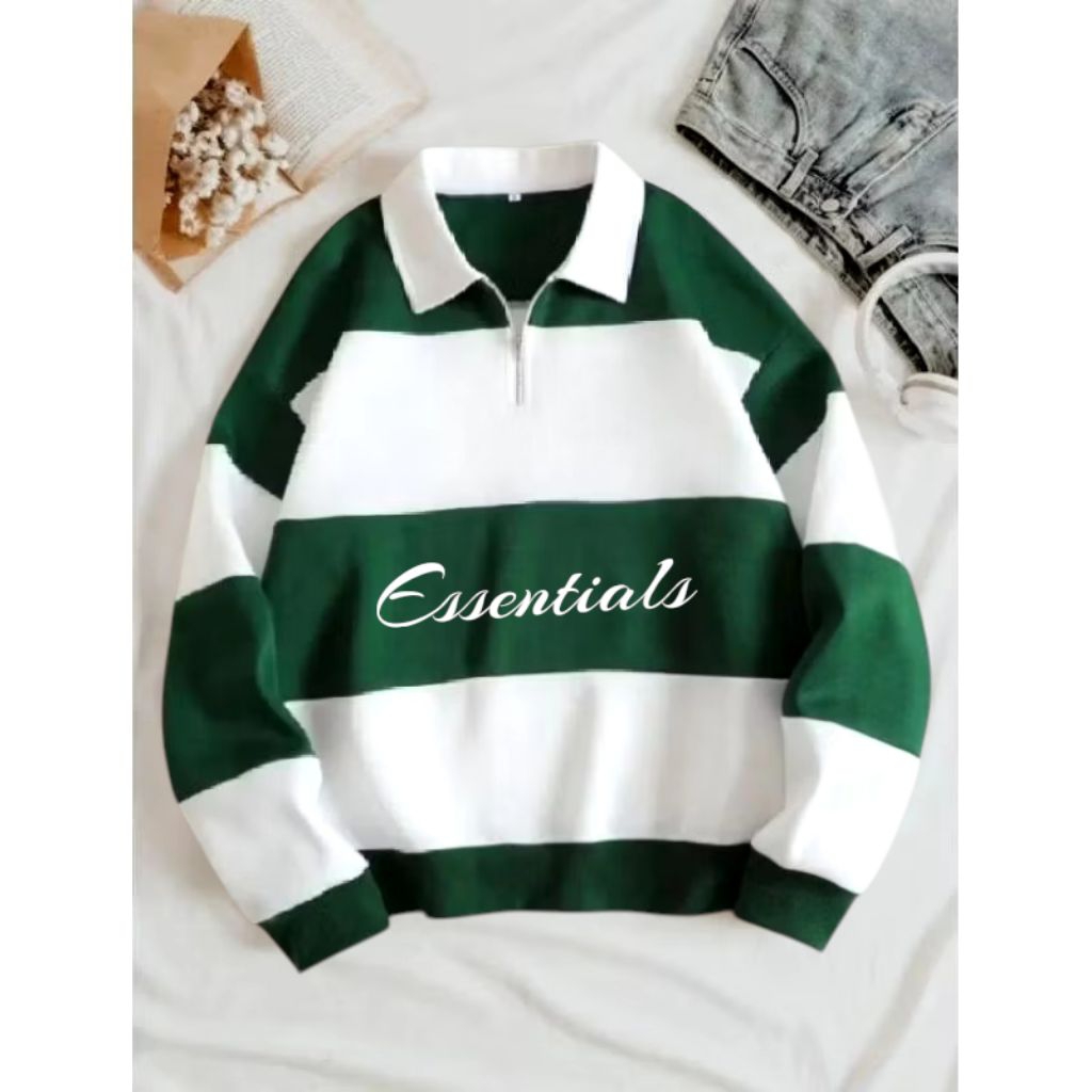 Strip Crewneck Rugby Halfzip Sweater Fleece ML XL XXL