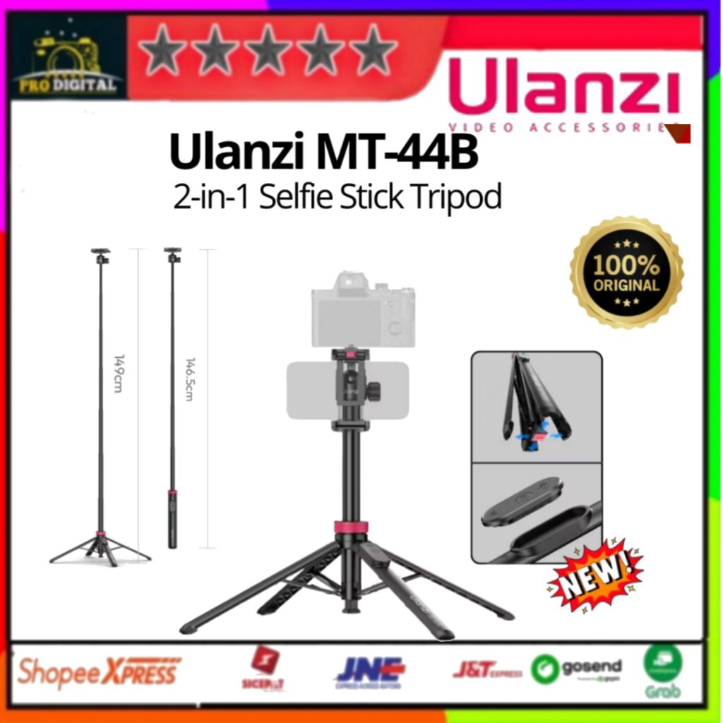 Ulanzi MT-44B 2nd Generation 2-in-1 Selfie Stick ขาตั้งกล้อง Dual Camera Setup สําหรับสมาร์ทโฟนกล้อง