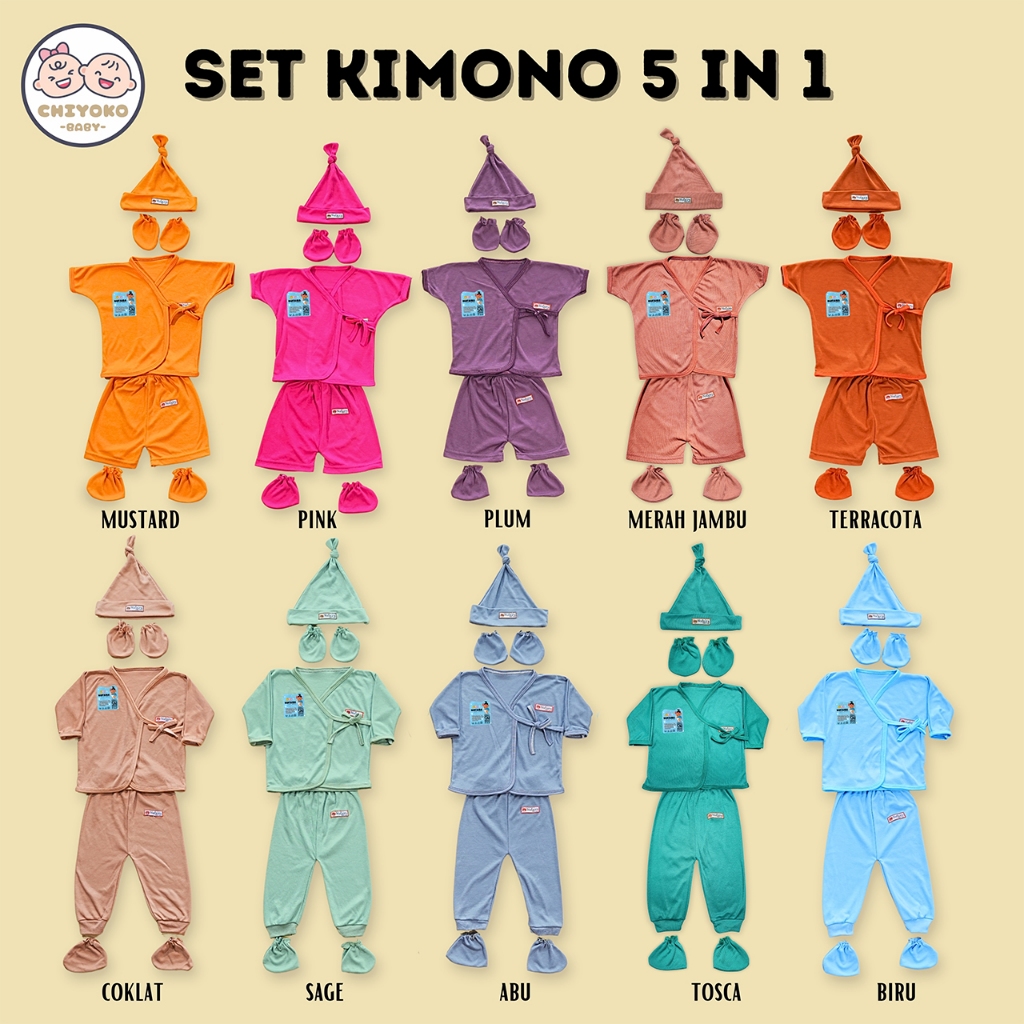 5 in 1 ชุดเสื้อผ้าเด็กกิโมโน Naira Baby SNI หมวกถุงมือและเท้า