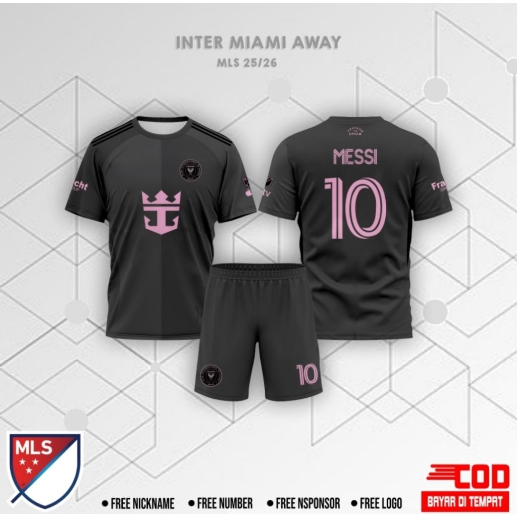 ล่าสุด Inter Miami Away Messi Jersey 2025-2026 ฟรีชื่อและหมายเลขที่กําหนดเองสําหรับเด็กและผู้ใหญ่การ