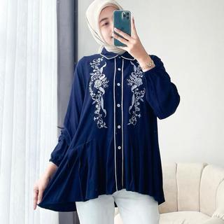 Calista Kemeja Bordir Rayon Twill Panjang Jumbo