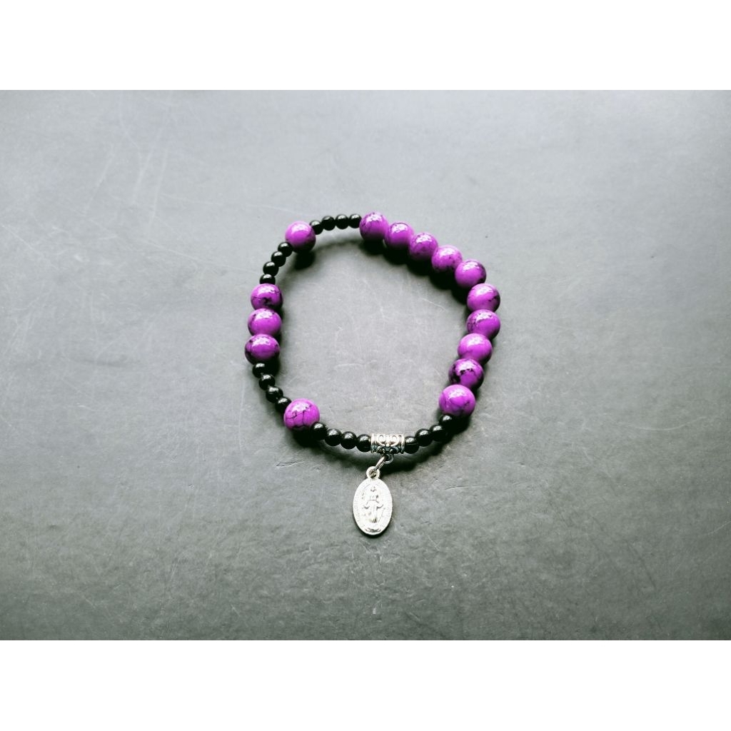 G1707 HEAVY PEARL ROSARY BRACELET CRYSTAL GLASS