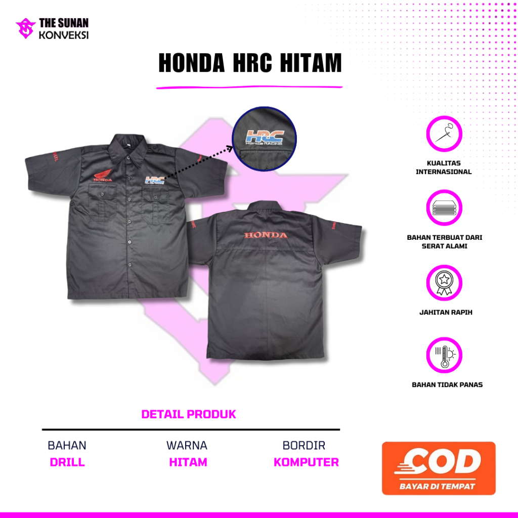 KEMEJA Honda HRC เสื้อเชิ้ตมาตรฐานผู้ชายสีดํา | ชุด HRC | เสื้อทํางาน Honda HRC | เสื้อยานยนต์ฮอนด้า