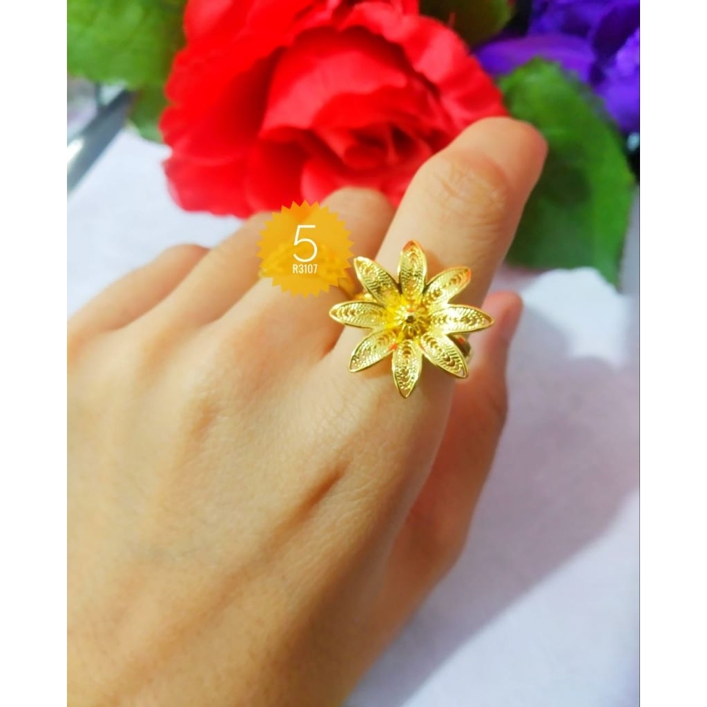 24K CRYSTAL PLATED FLOWER RING + จานทอง 24K