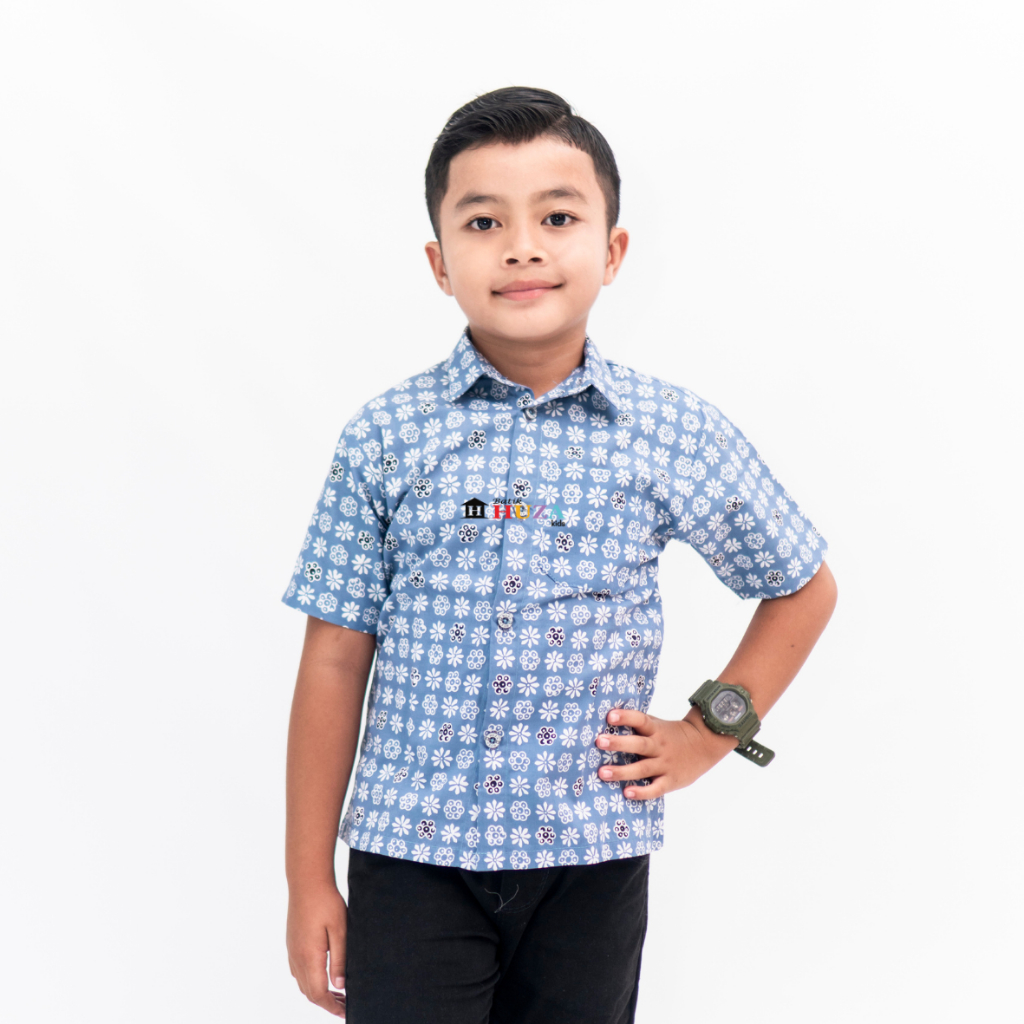 KAMEJA BATIK HUZA - เสื้อเชิ้ตแขนสั้นแขนสั้นของ CHILDRENS AXCEL HEM