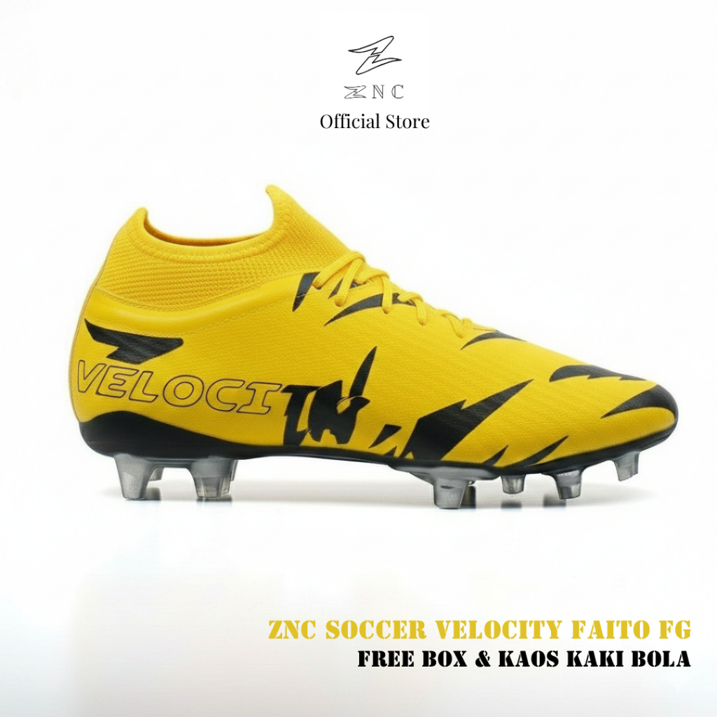 ZNC - รองเท้าฟุตบอลผู้ชาย Semi-Boot ZNC Velocity FG สีเหลือง สีดํา