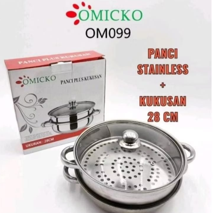 OMICKO OM099 กระทะสแตนเลสพลัสหม้อนึ่ง 28 ซม. - อุปกรณ์ทําอาหารที่ใช้งานได้จริงสําหรับทําอาหารและนึ่ง