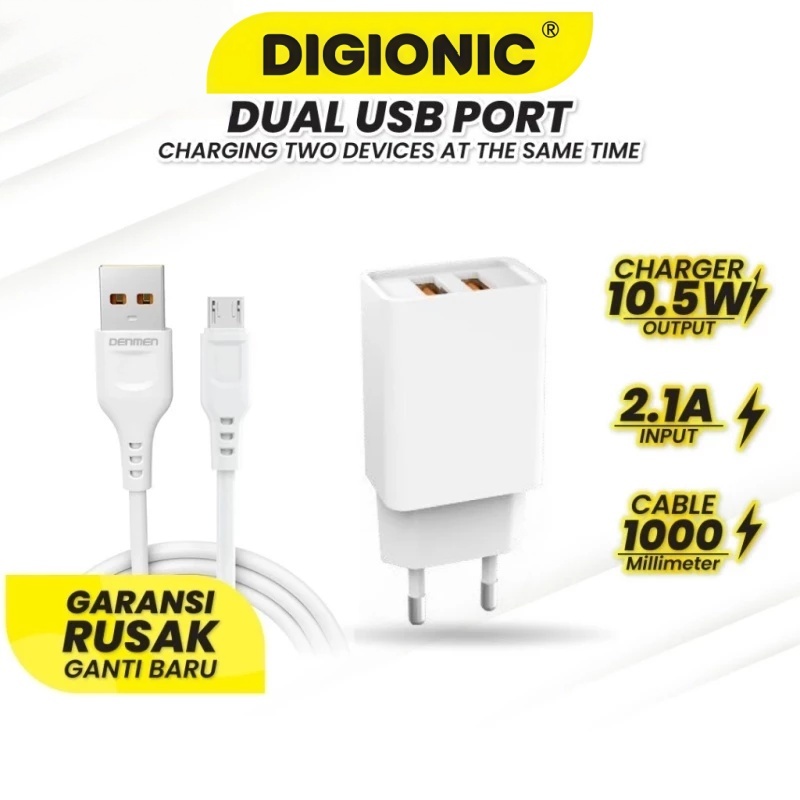 VDENMENV DC02VTL โทรศัพท์ Travel Wall Charger + สายเคเบิลข้อมูล 10.5W 5V 2.1A Dual USB EU Plug สีขาว