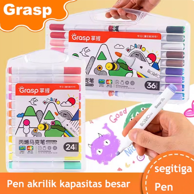 GRASP ชุดปากกามาร์กเกอร์อะคริลิคสี 24/36/48/60 Grasp หลอด/แปรงทาสีอะคริลิค/แปรงมาร์กเกอร์สียืดหยุ่น 