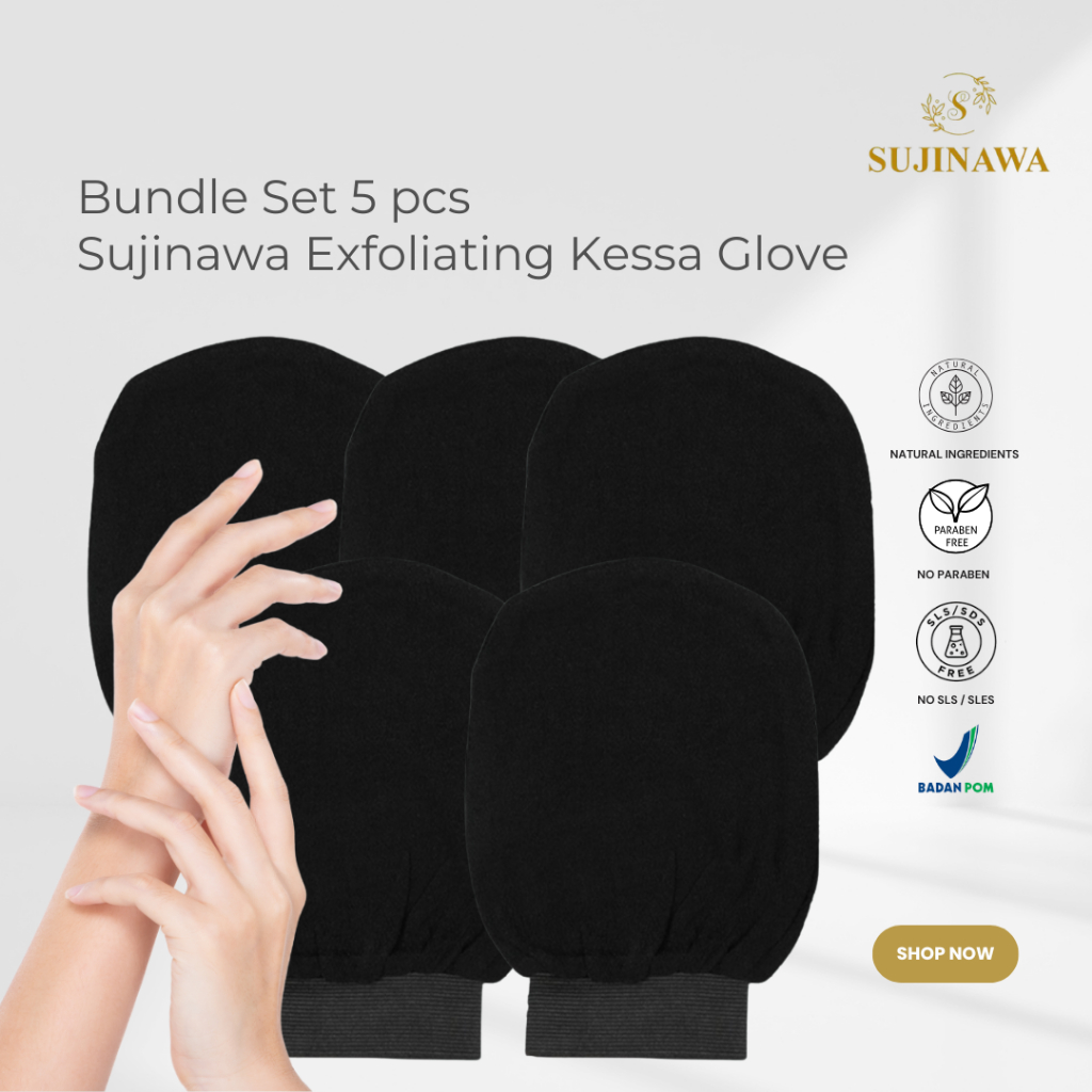 Bundle Set 5 ชิ้น Sujinawa Exfoliating Kessa Glove Exfoliating Gloves สําหรับผิวเรียบเนียนกระจ่างใส