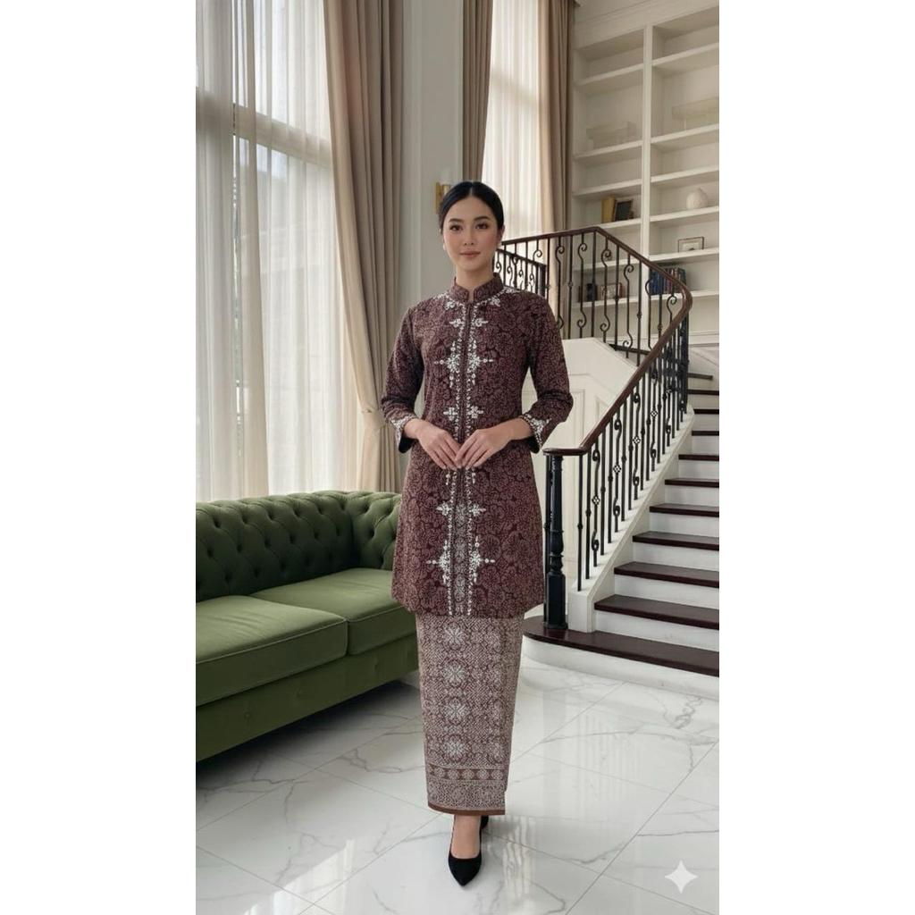 Fukuro Lai Kurung Tunic Kebaya Set - Modern Kebaya - งานรับปริญญา - Kebaya สีดํา - Party Kebaya สําห