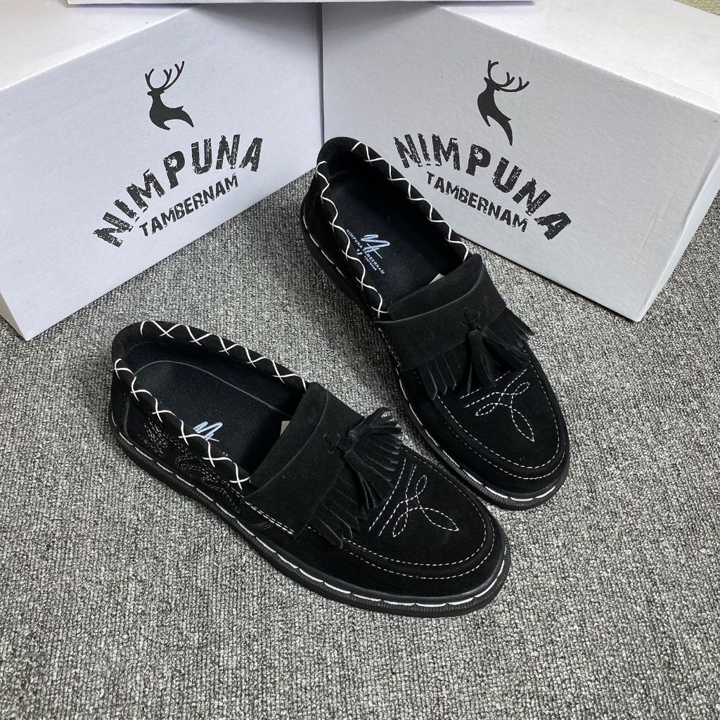 Docmart รองเท้าโลฟเฟอร์หนังกลับสําหรับผู้ชายอย่างเป็นทางการพร้อมลายสีดําด้านเคลือบเงา