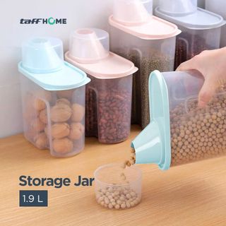 TaffHOME Toples Plastik 1.9L Storage Jar with Spout Wadah Penyimpanan Makanan Kucing Kedap Udara
