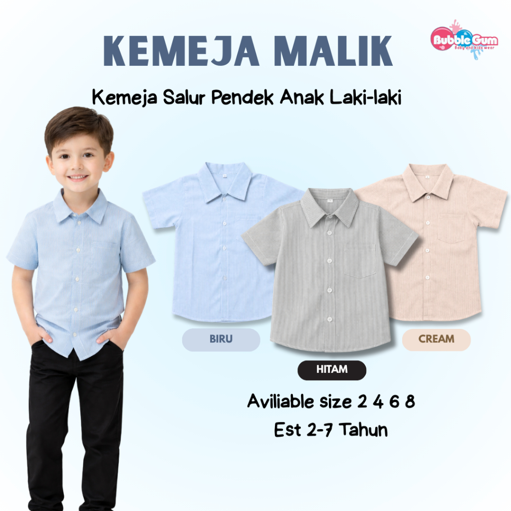 KEMEJA MALIK STRIPE SHIRT 2-8 ปี BOYS SHORT SHIRT