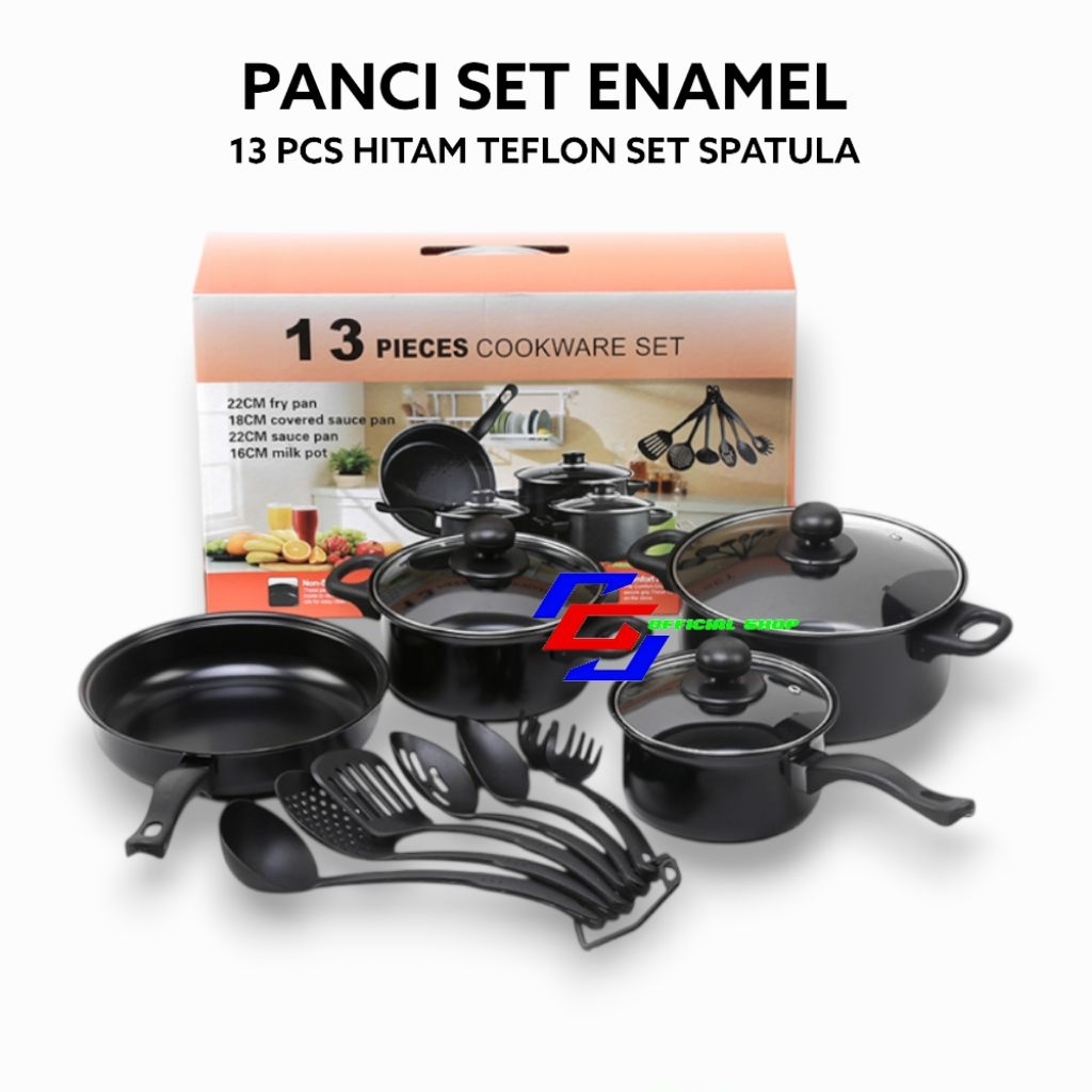 13IN1 COOKWARE SET 13PCS / TEFLON PAN SET 13 ชิ้น / TEFLON ENAMEL PAN SET SPATULA