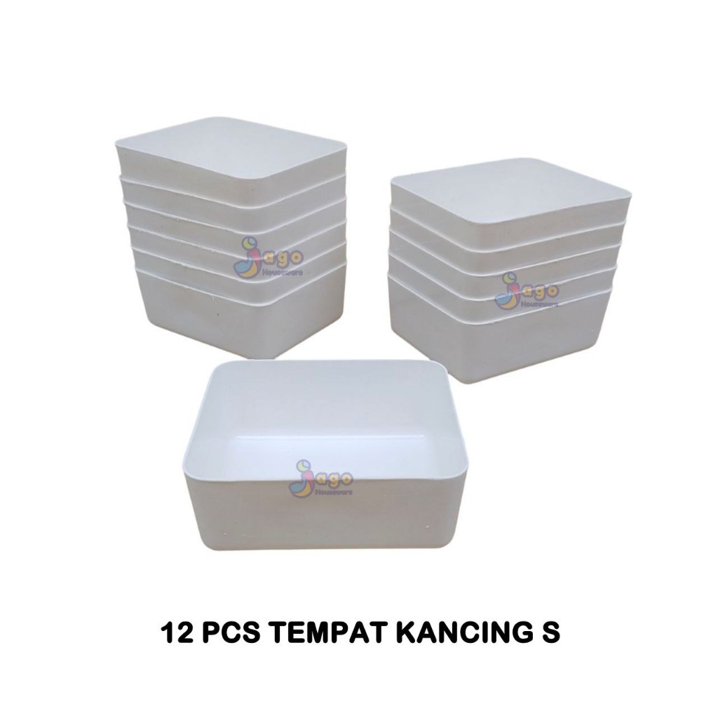 ที่ใส่ปุ่ม S KVN 12 ชิ้น, กล่องปุ่มพลาสติกสีขาวโหลขายส่ง ขนาด 10 x 8.5 x 4 ซม.