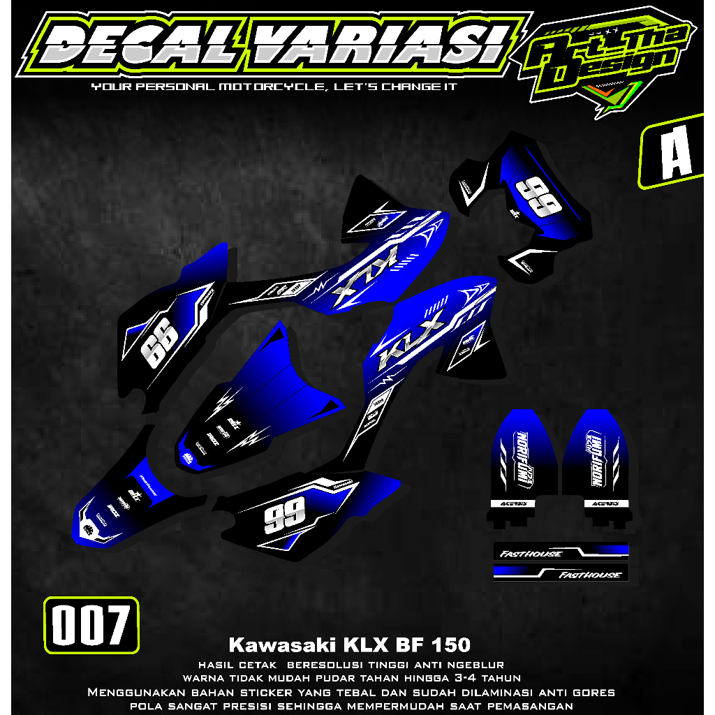 สติ๊กเกอร์ DECAL เต็มตัว KLX BF 150 PREMIUM - REQUEST NAME และ NUMBER 007 ได้