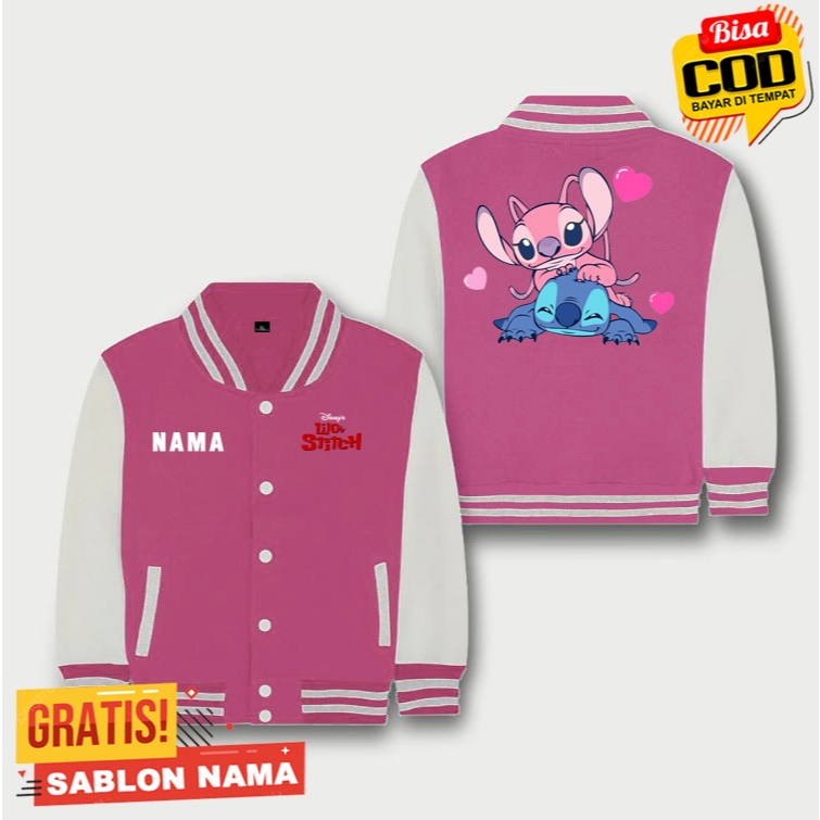 LILO STITCH LOVE ANGEL Kids Varsity Baseball Jacket / Custom LILO STITCH LOVE ANGEL Jacket สีดําและส