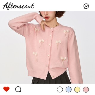 AS - Cardigan Rajut Pita Motif Bunga Lily Timbul 3D Knitwear Wanita Lembut Outer