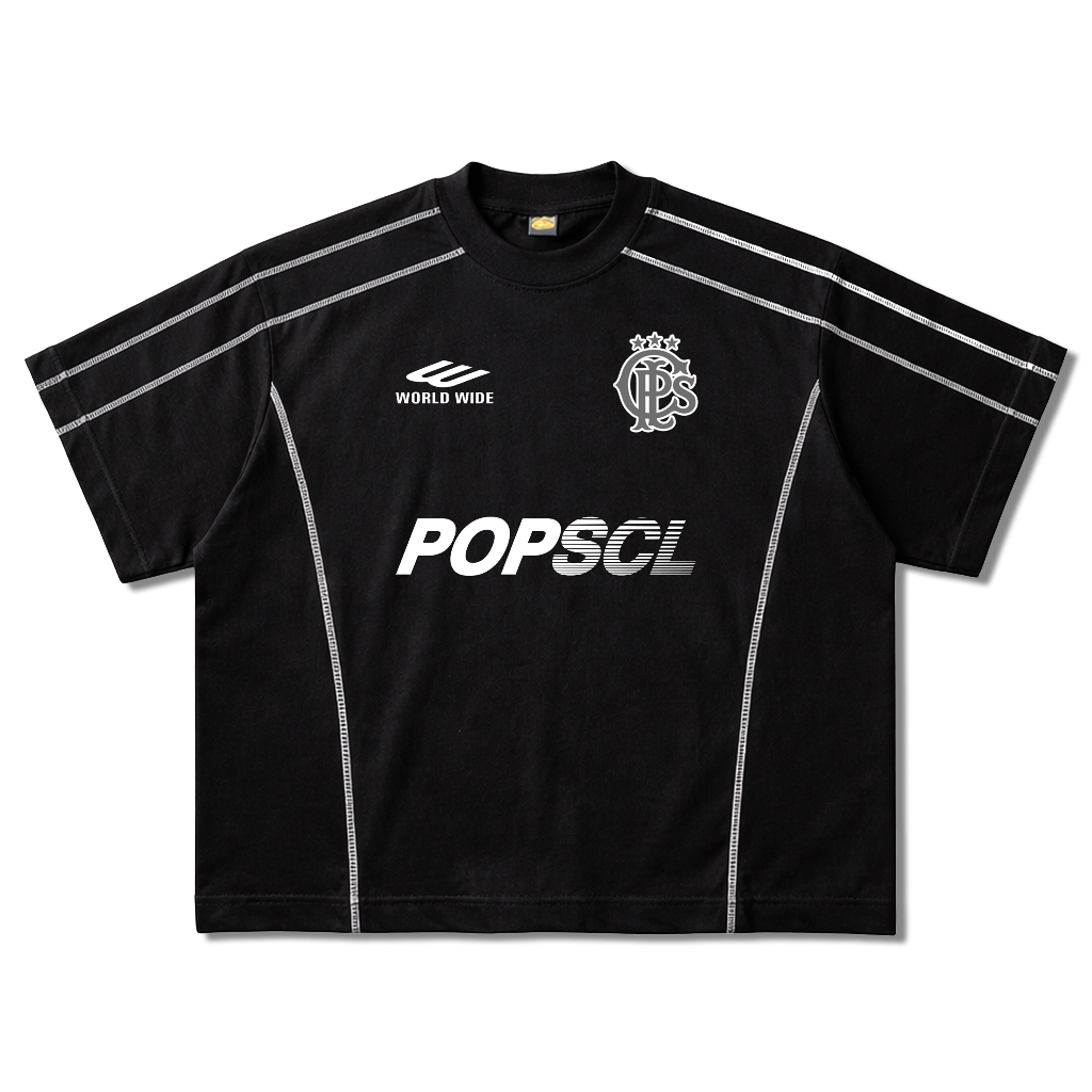 Popsicles Boxy Stitching line Capital Black - สีขาว - เสื้อยืด Boxy Crop