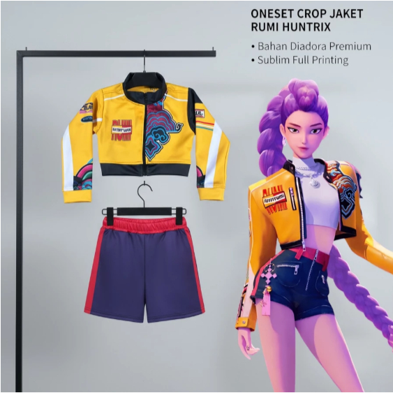 สต็อก Oneset Crop Top แจ็คเก็ตเครื่องแต่งกายเด็ก Rumi Huntrix Kpop Demon Hunters / Rumi Huntrix Unis
